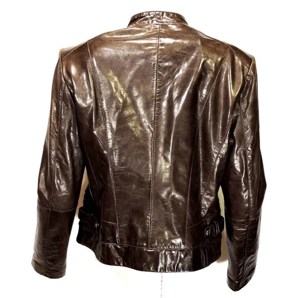 COLE HAAN WOMENS BROWN LEATHER JACKET L SIZE - Picture 5 of 6